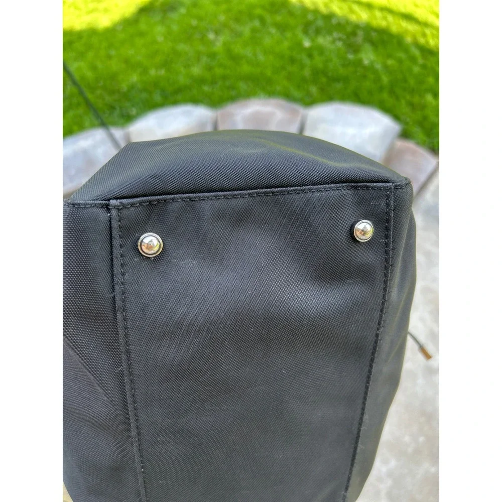 Kate Spade Drawstring Shoulder or Tote Bag Black Green Trim Nylon Like New!